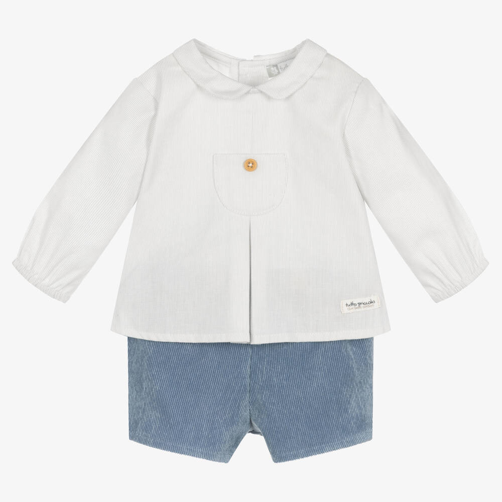 Tutto Piccolo-طقم شورت قطن لون أزرق أطفال ولادي | Childrensalon Outlet