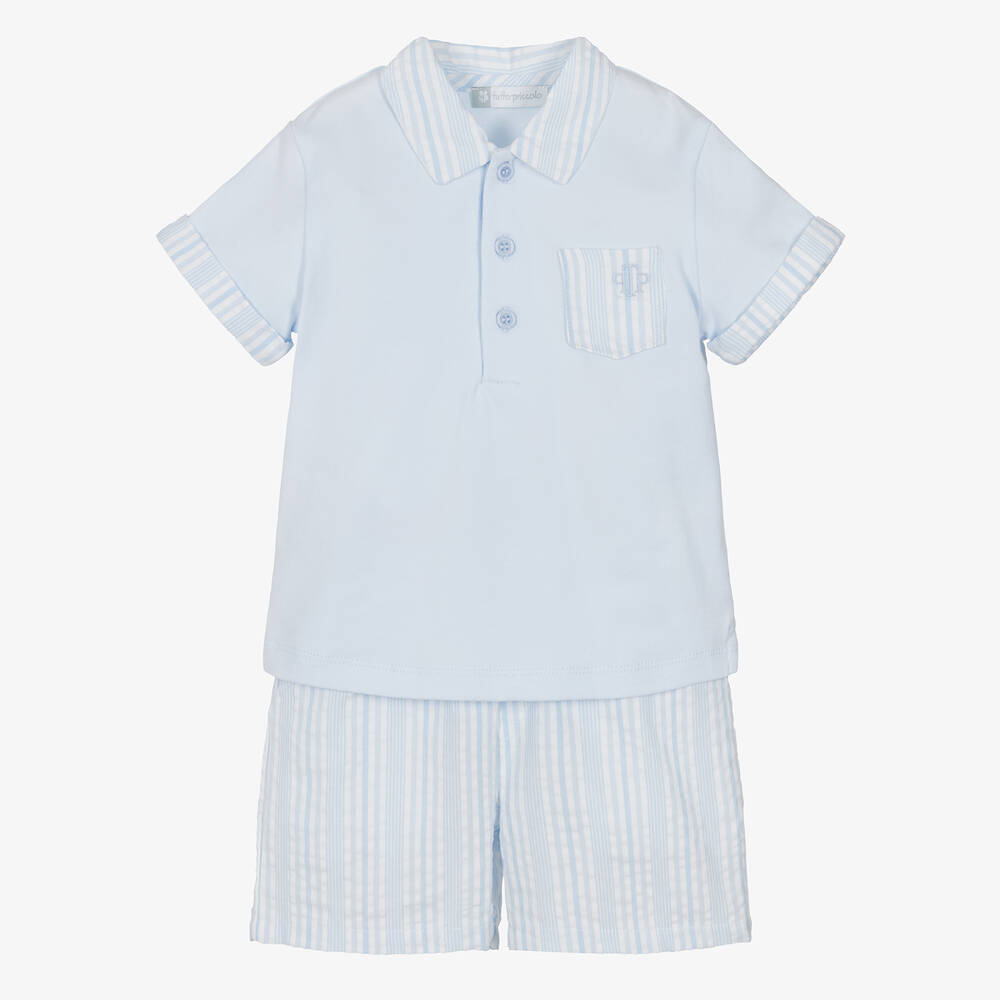 Tutto Piccolo-Boys Blue Cotton Shorts Set | Childrensalon Outlet