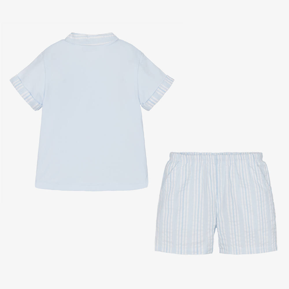 Tutto Piccolo-Boys Blue Cotton Shorts Set | Childrensalon Outlet