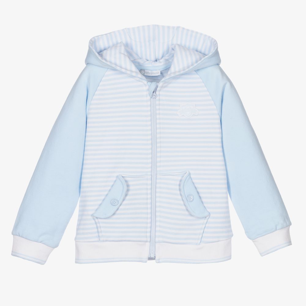 Tutto Piccolo - Boys Blue Cotton Zip-Up Top | Childrensalon