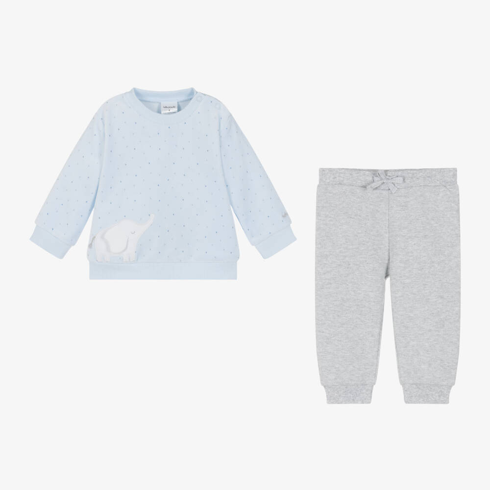 Tutto Piccolo-Boys Blue Elephant Velour Set | Childrensalon Outlet