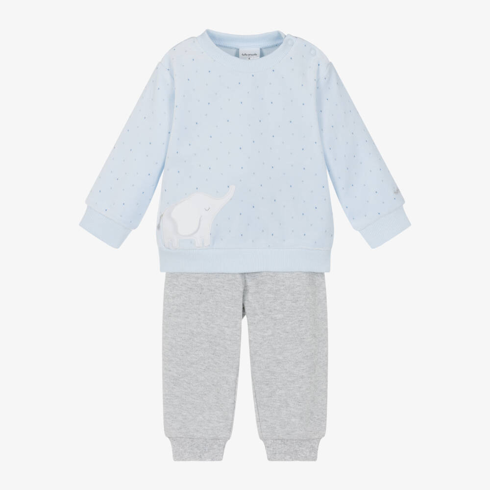 Tutto Piccolo-Boys Blue Elephant Velour Set | Childrensalon Outlet