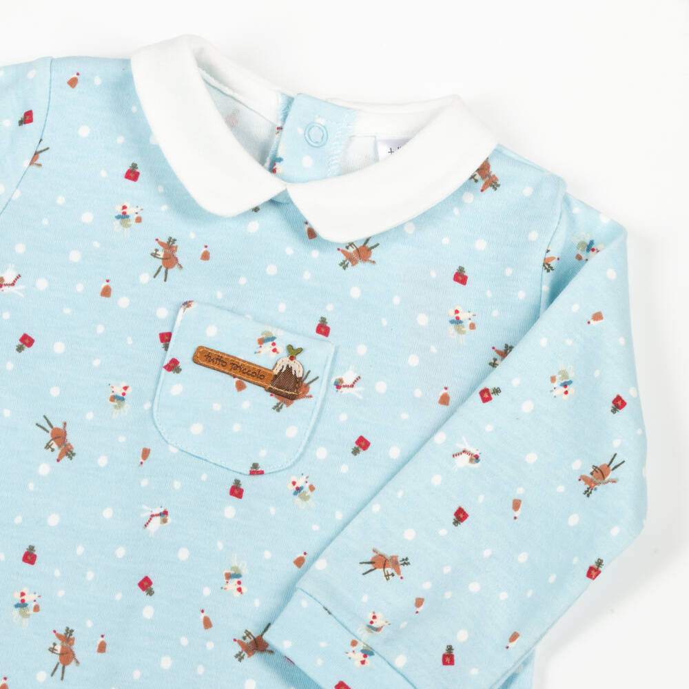 Tutto Piccolo-Boys Blue Festive Cotton Sleepsuit | Childrensalon Outlet