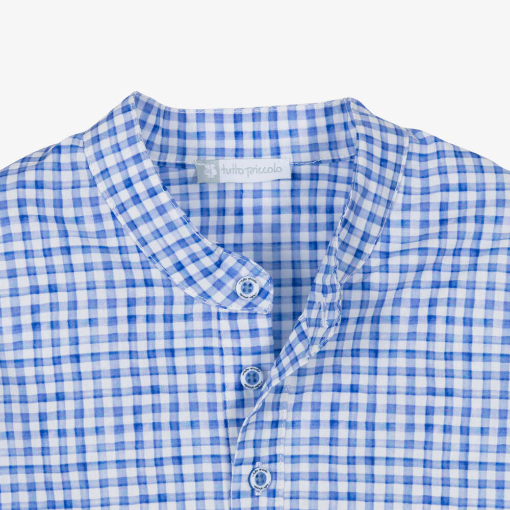 Tutto Piccolo-Boys Blue Gingham Shirt & Beige Shorts Set | Childrensalon Outlet