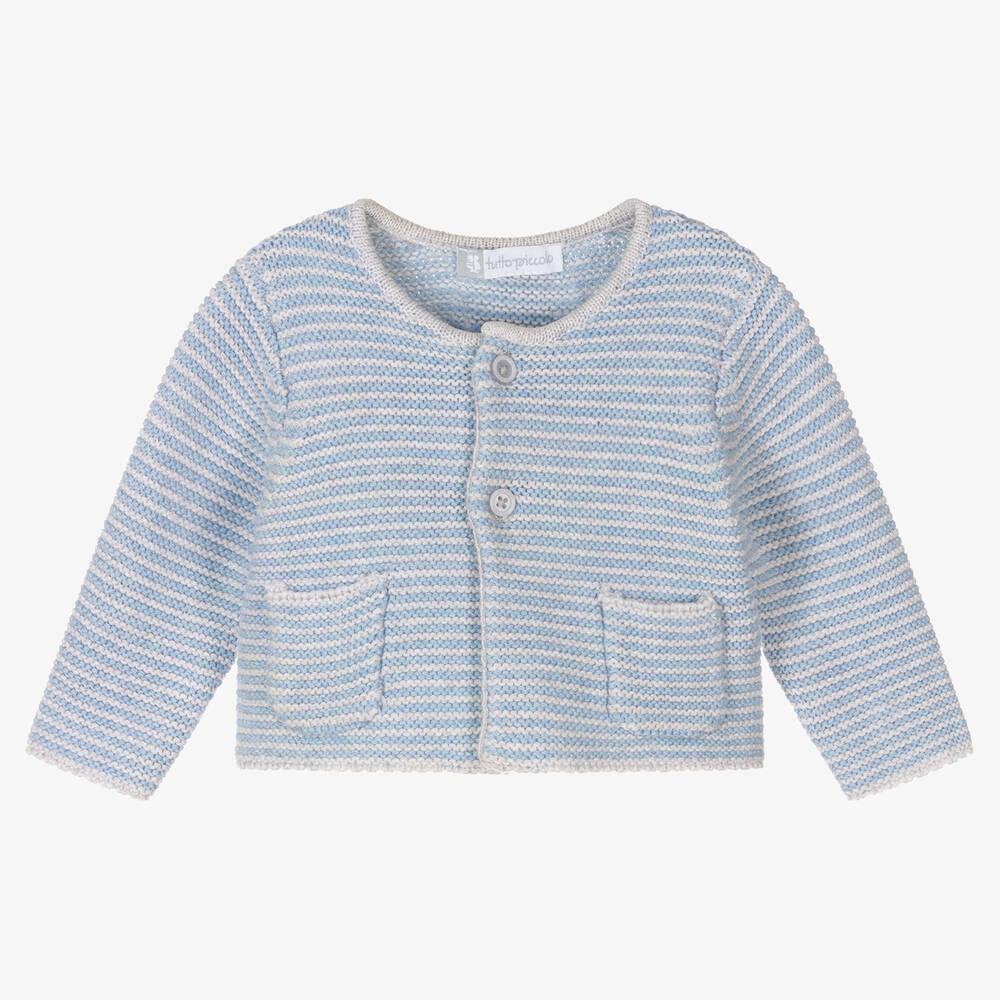 Tutto Piccolo - Boys Blue & Grey Cotton Knit Cardigan  | Childrensalon