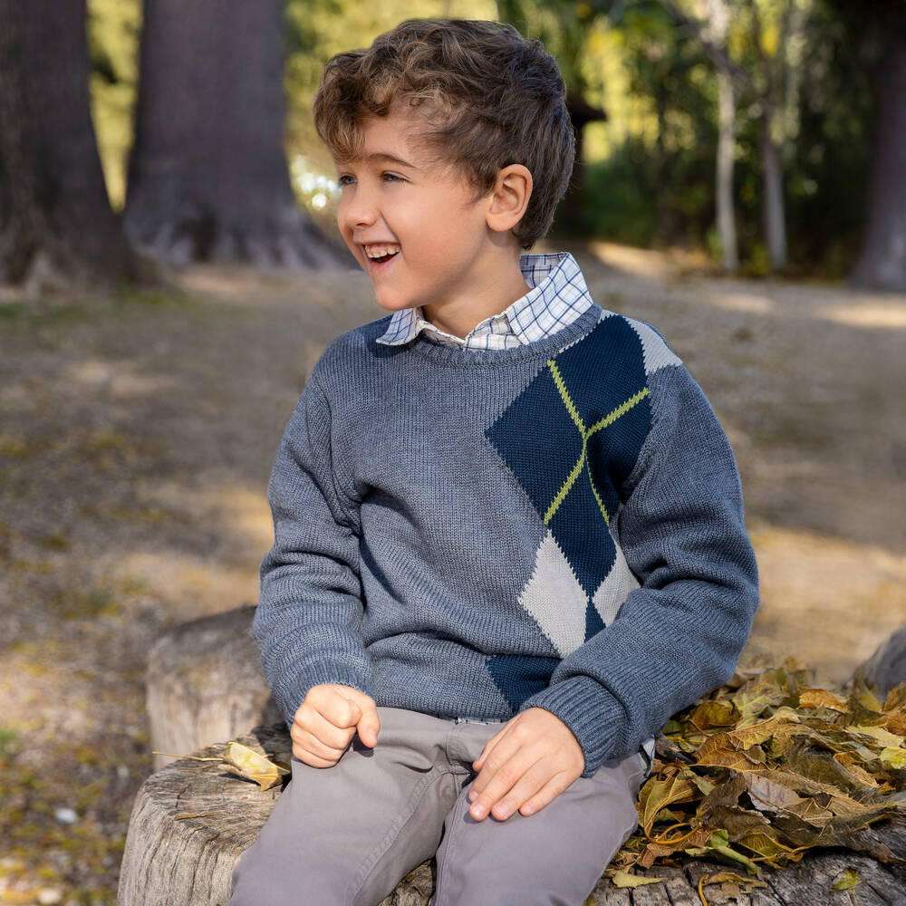 Tutto Piccolo-Boys Blue & Grey Cotton Slim Fit Trouser Set | Childrensalon Outlet
