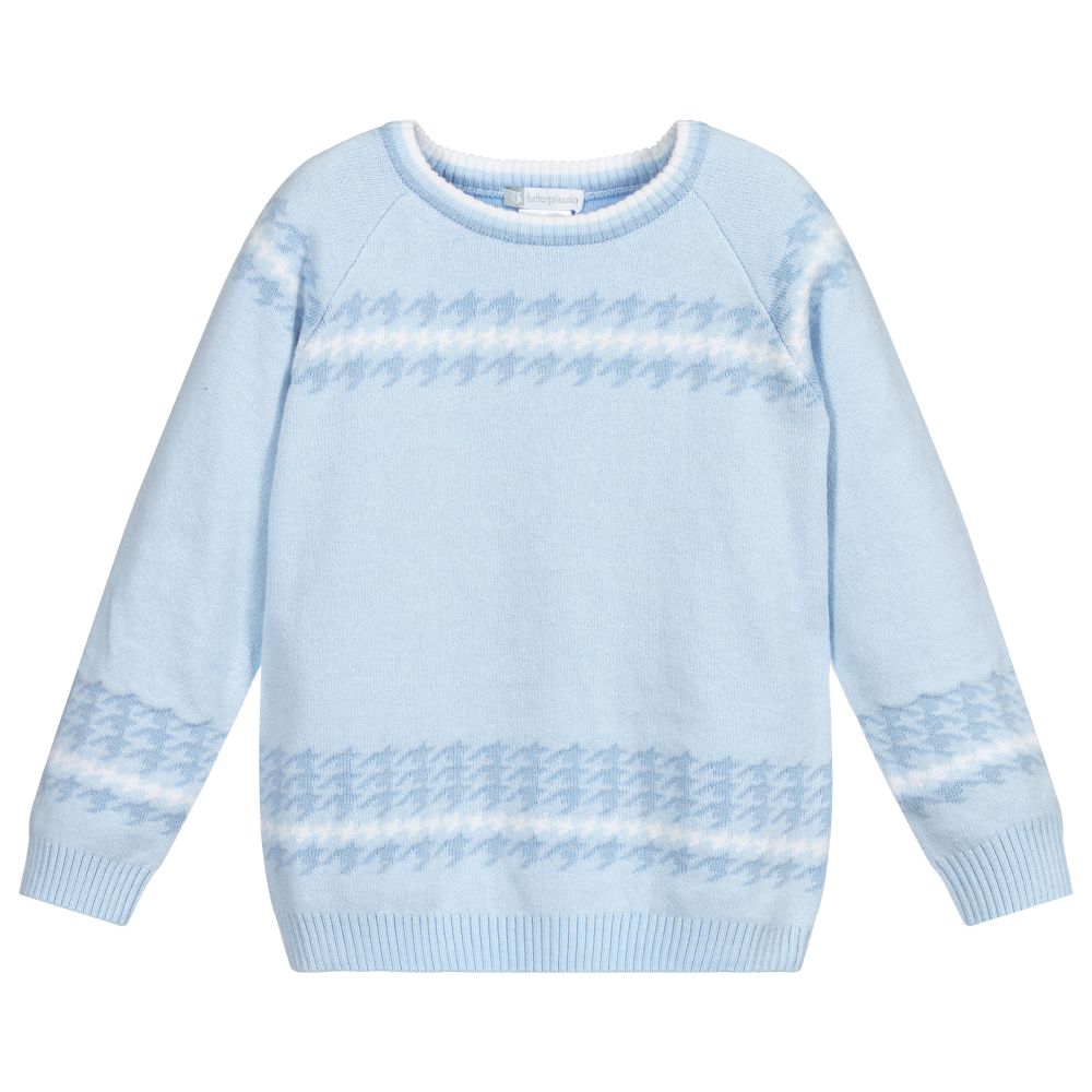 Tutto Piccolo-Boys Blue Houndstooth Sweater | Childrensalon Outlet