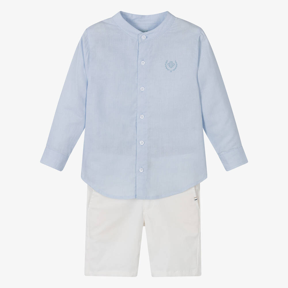 Tutto Piccolo-Boys Blue & Ivory Cotton Shorts Set | Childrensalon Outlet