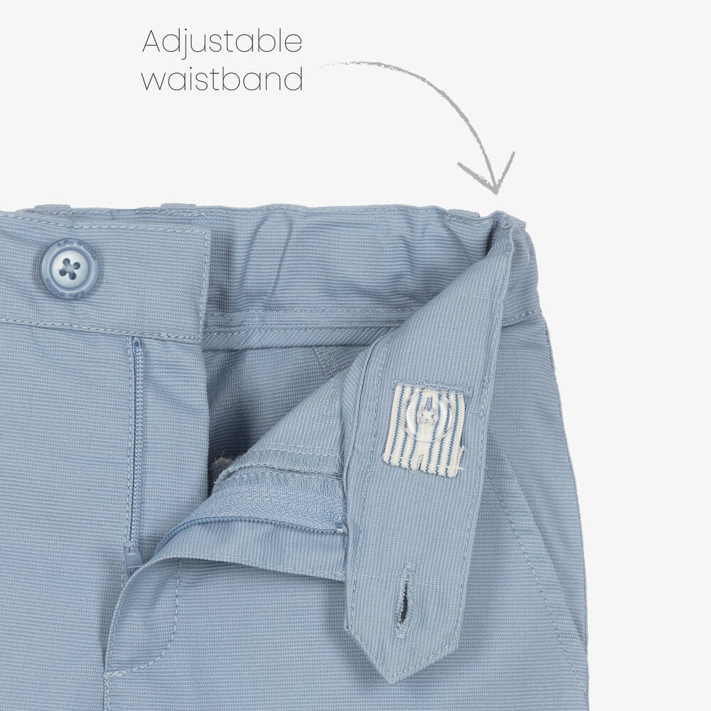 Tutto Piccolo-بدلة شورت مقلمة كتان لون أزرق وعاجي للأولاد | Childrensalon Outlet