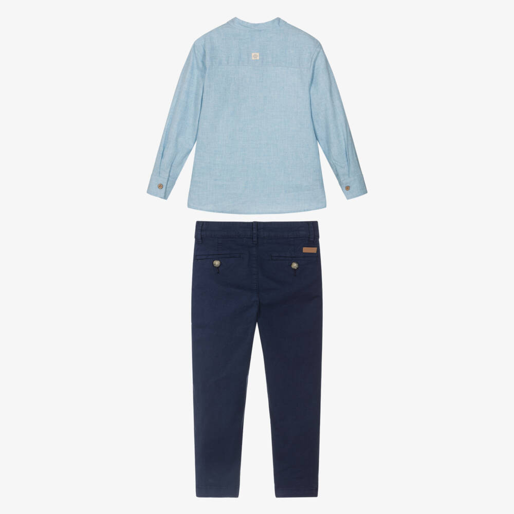 Tutto Piccolo-Boys Blue Linen & Cotton Shirt & Trouser Set | Childrensalon Outlet