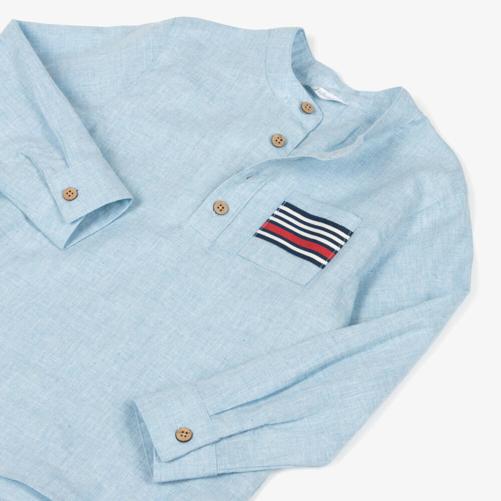 Tutto Piccolo-Boys Blue Linen & Cotton Shirt & Trouser Set | Childrensalon Outlet