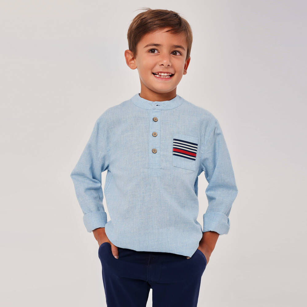 Tutto Piccolo-Boys Blue Linen & Cotton Shirt & Trouser Set | Childrensalon Outlet