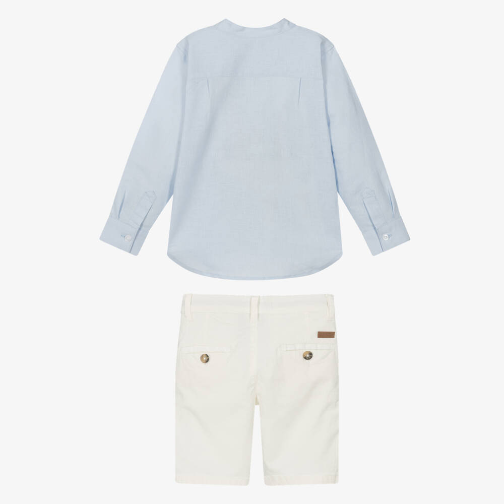 Tutto Piccolo-Boys Blue Linen & Cotton Shorts Set | Childrensalon Outlet