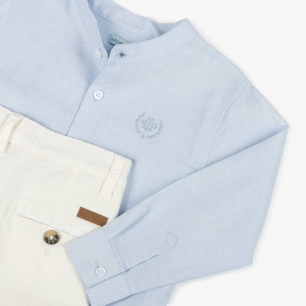 Tutto Piccolo-Boys Blue Linen & Cotton Shorts Set | Childrensalon Outlet