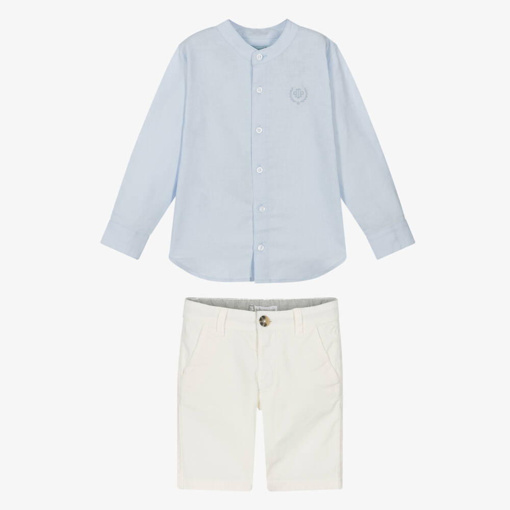 Tutto Piccolo-Boys Blue Linen & Cotton Shorts Set | Childrensalon Outlet