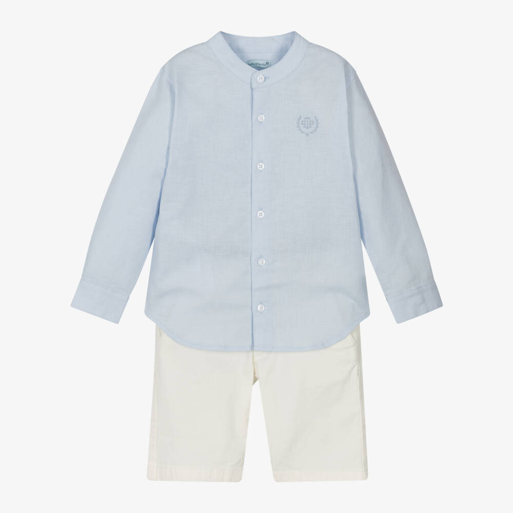 Tutto Piccolo-Boys Blue Linen & Cotton Shorts Set | Childrensalon Outlet