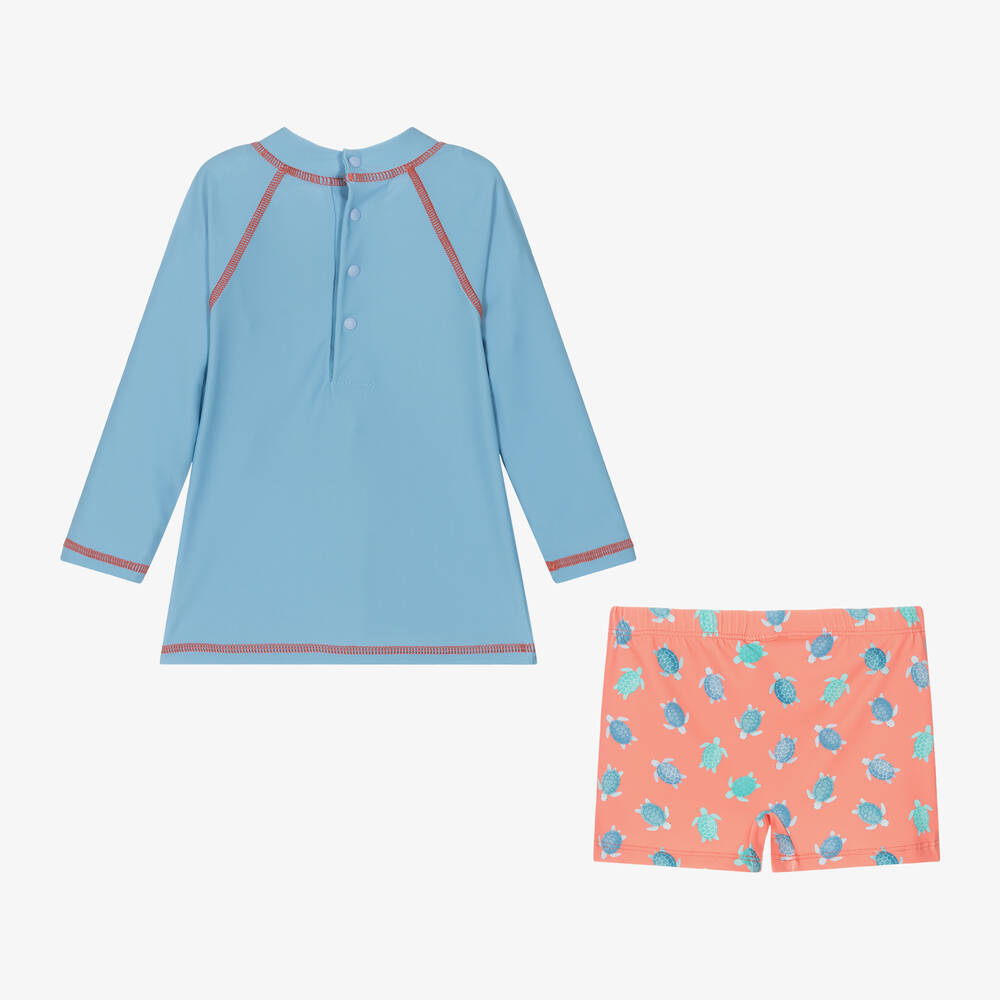 Tutto Piccolo-Boys Blue & Orange Turtle Swim Set | Childrensalon Outlet