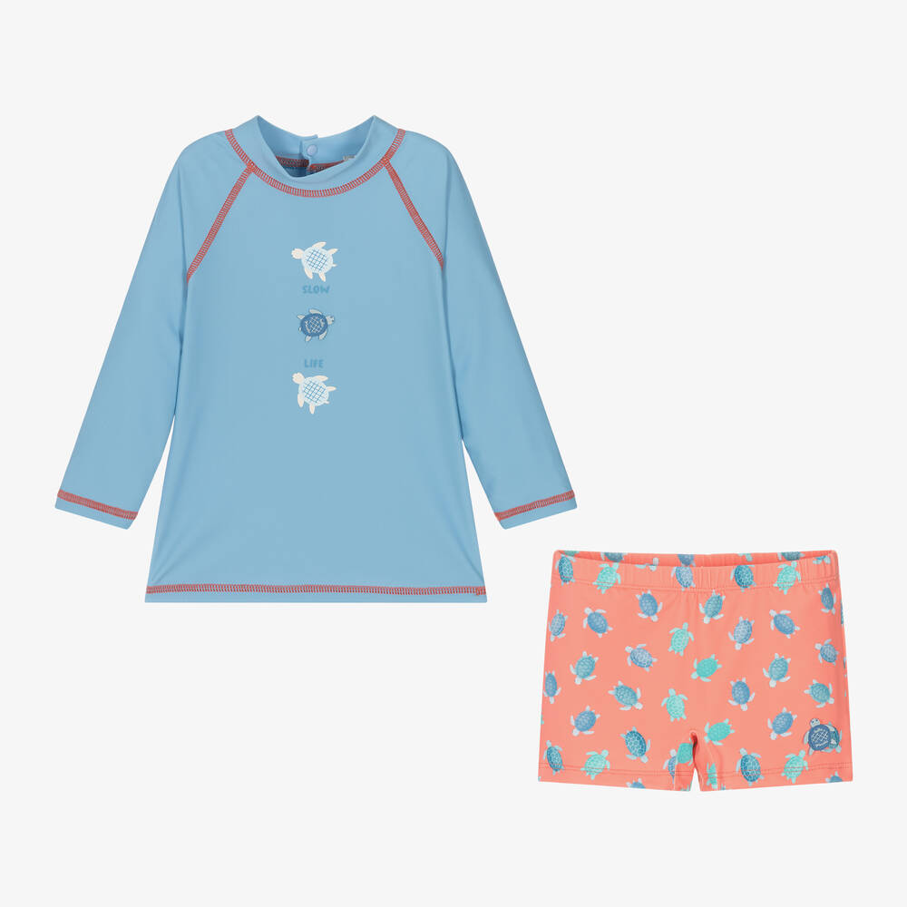 Tutto Piccolo-Boys Blue & Orange Turtle Swim Set | Childrensalon Outlet