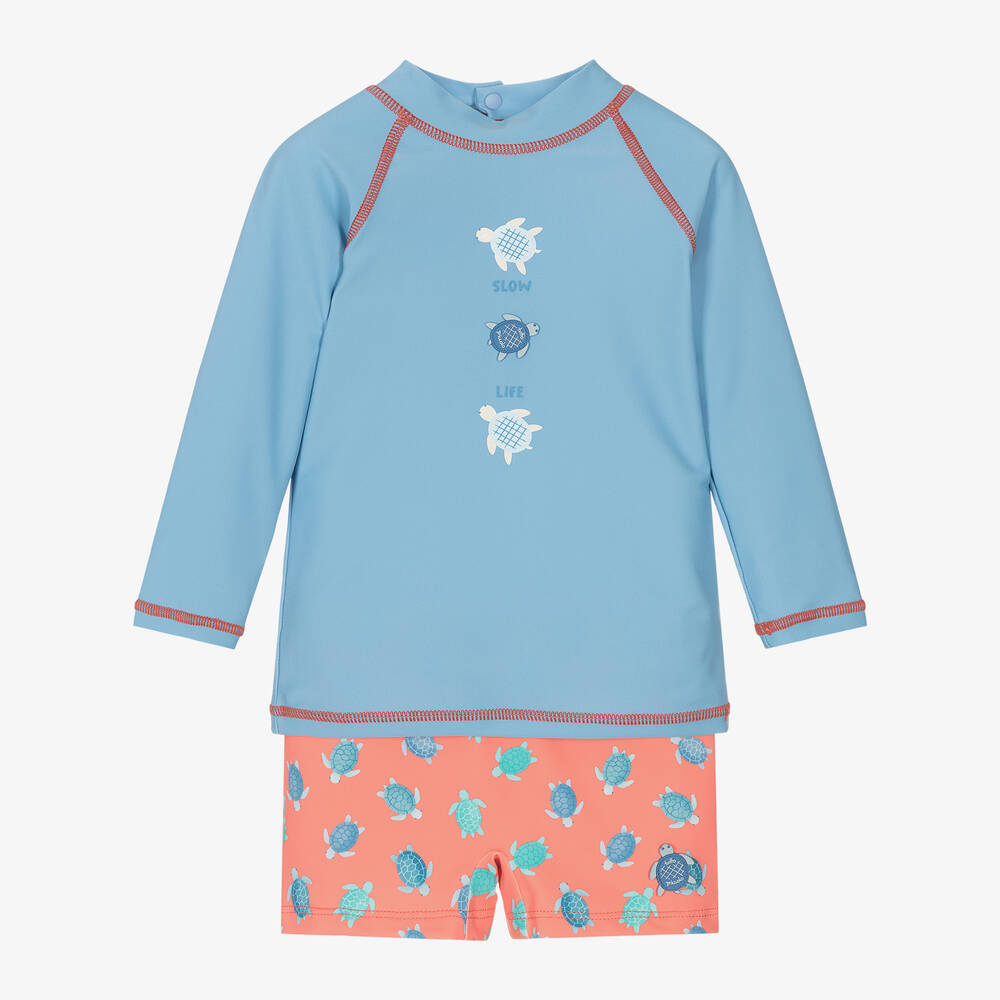 Tutto Piccolo-Boys Blue & Orange Turtle Swim Set | Childrensalon Outlet