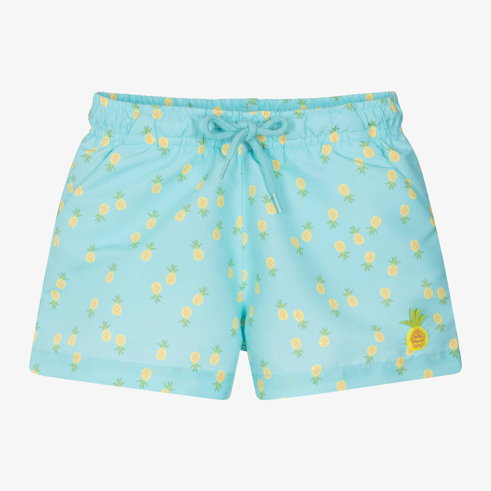 Tutto Piccolo-Boys Blue Pineapple Print Swim Shorts | Childrensalon Outlet