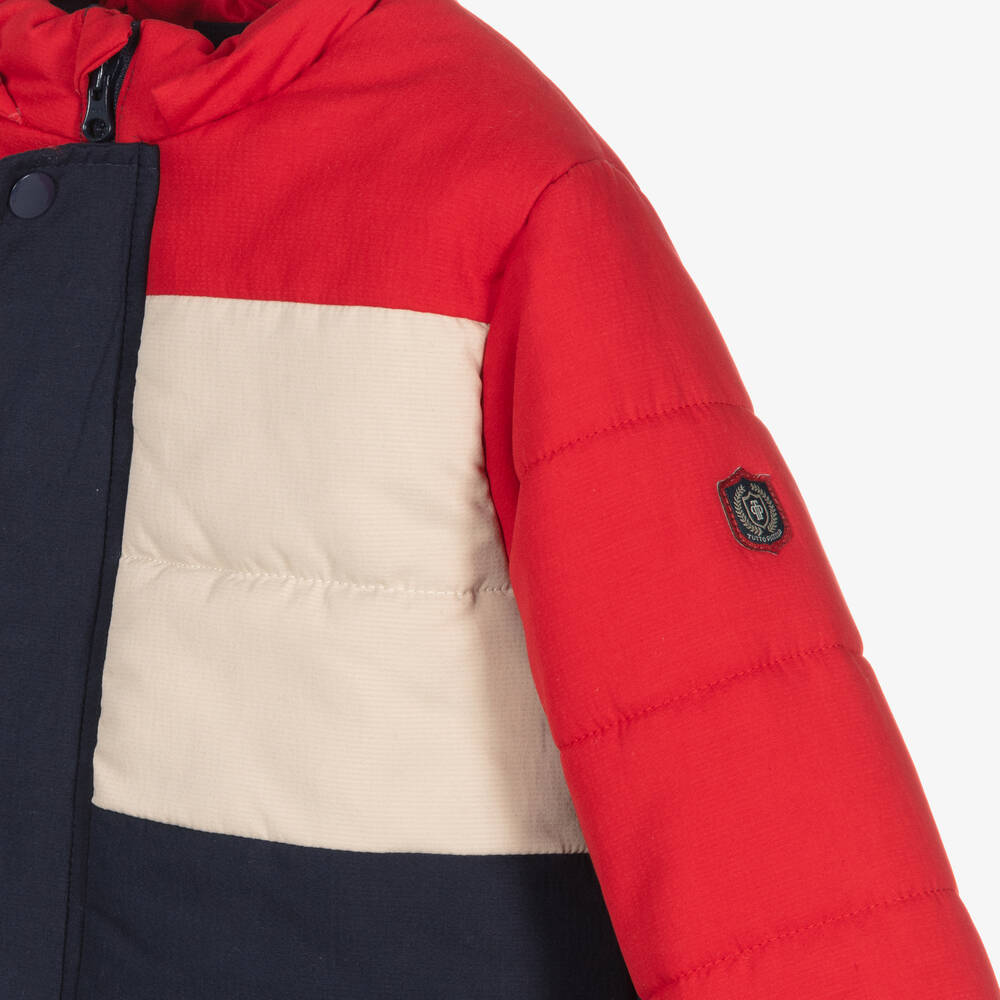 Tutto Piccolo-Boys Blue & Red Colourblock Puffer Coat | Childrensalon Outlet