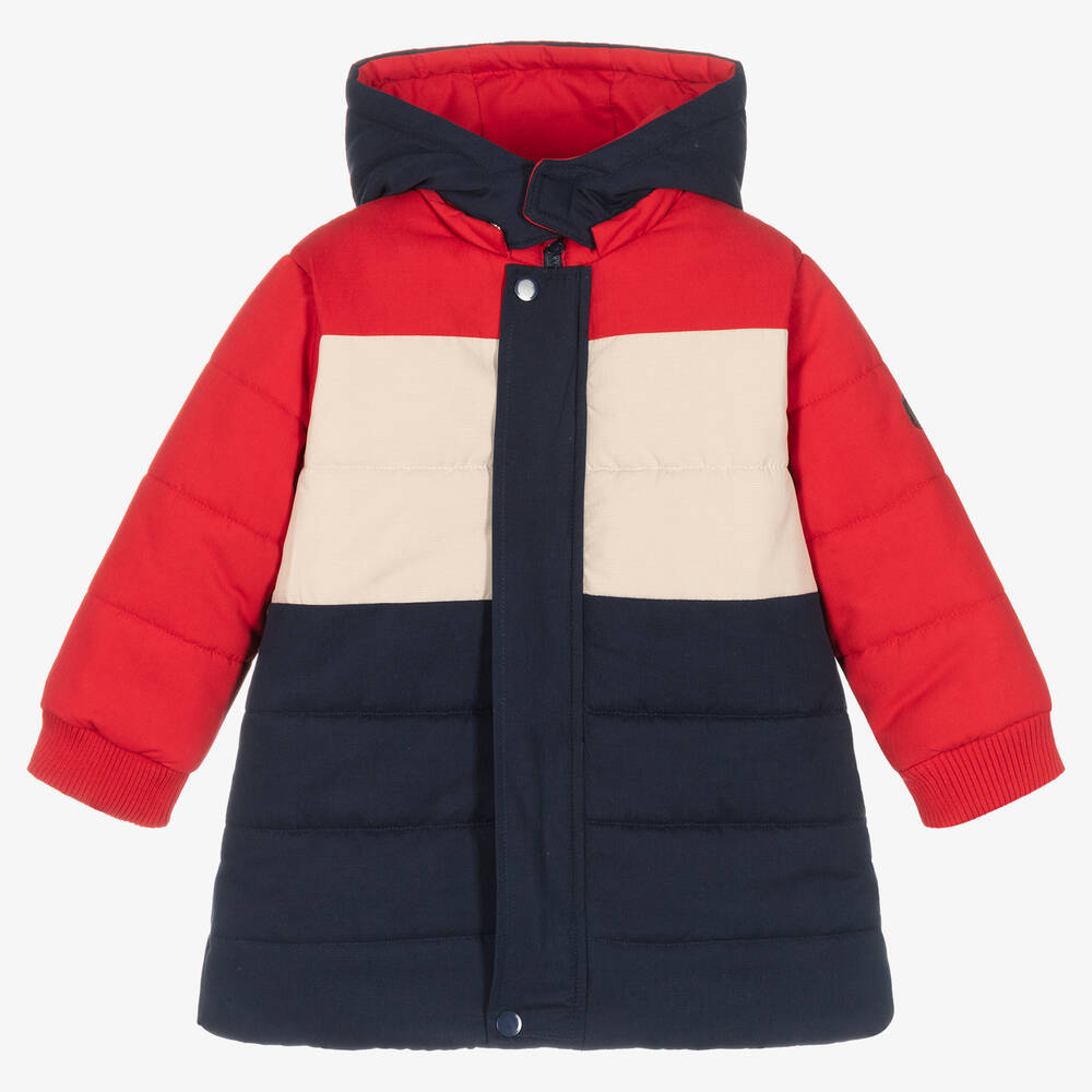 Tutto Piccolo - Boys Blue & Red Colourblock Puffer Coat | Childrensalon