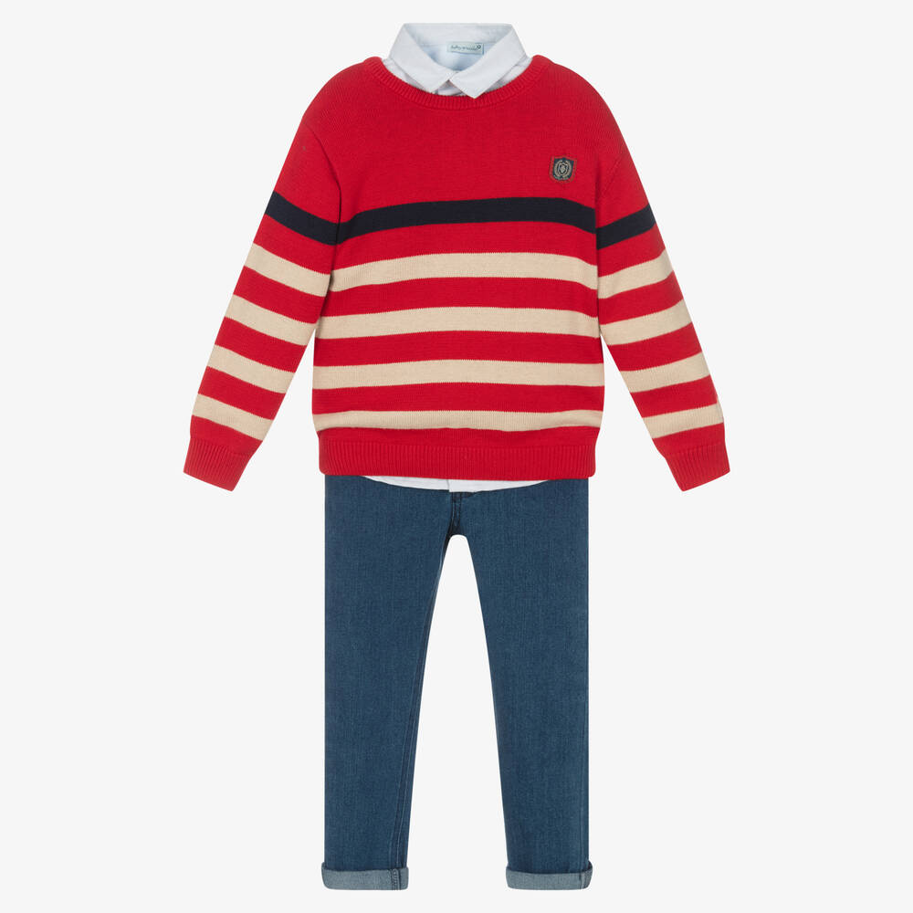 Tutto Piccolo - Boys Blue & Red Stripe Trouser Set | Childrensalon