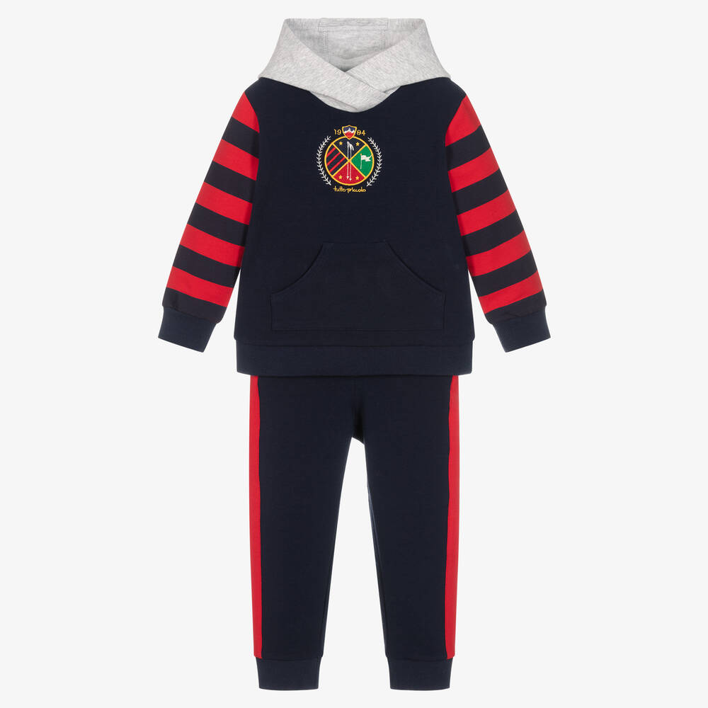 Tutto Piccolo - بدلة رياضية قطن جيرسي لون كحلي وأحمر للأولاد | Childrensalon