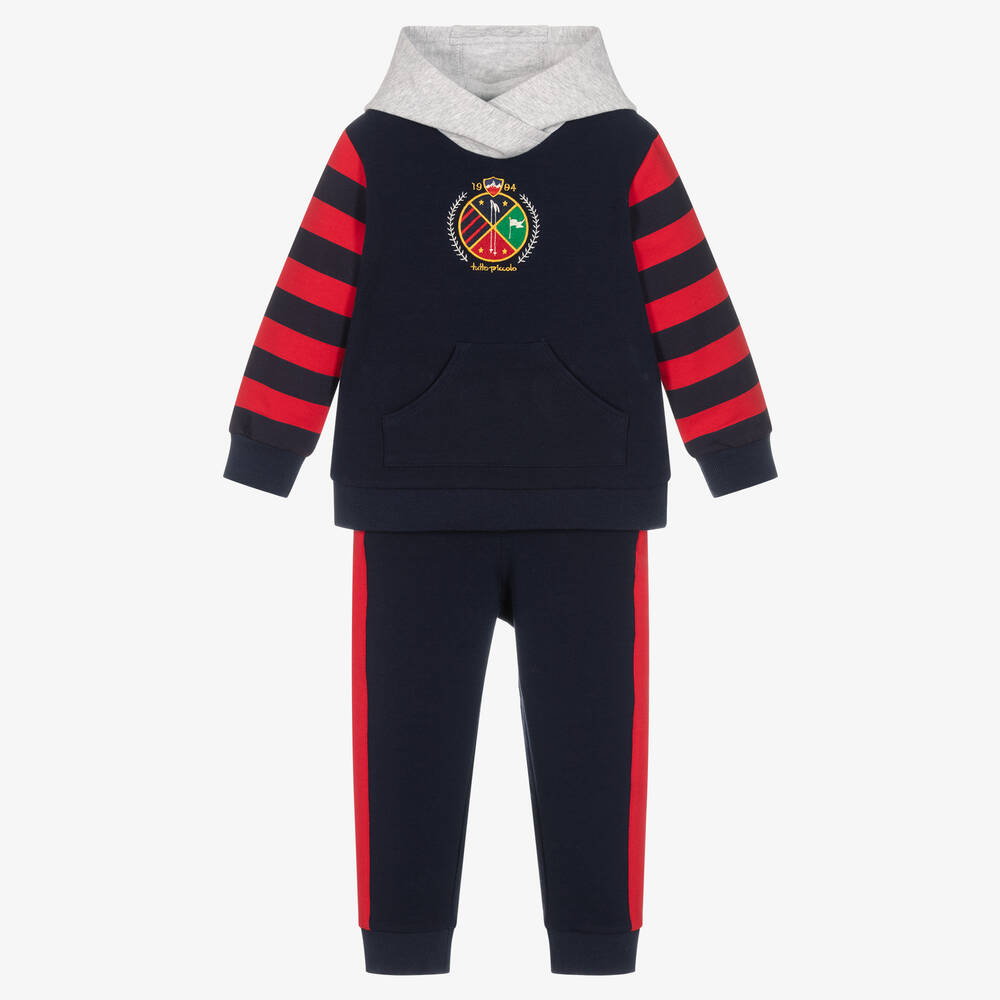 Tutto Piccolo - Boys Blue & Red Striped Cotton Tracksuit | Childrensalon