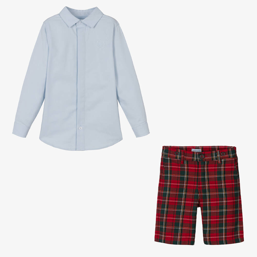 Tutto Piccolo-Boys Blue & Red Tartan Cotton Shorts Set | Childrensalon Outlet