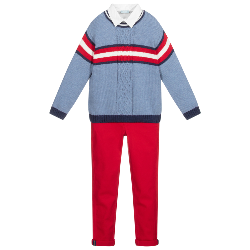 Tutto Piccolo - Boys Blue & Red Trouser Set  | Childrensalon