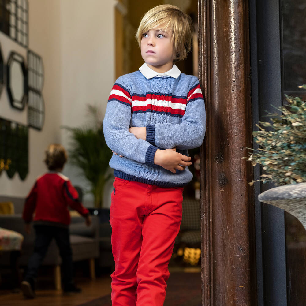 Tutto Piccolo-Комплект с голубым топом и красными брюками для мальчиков | Childrensalon Outlet