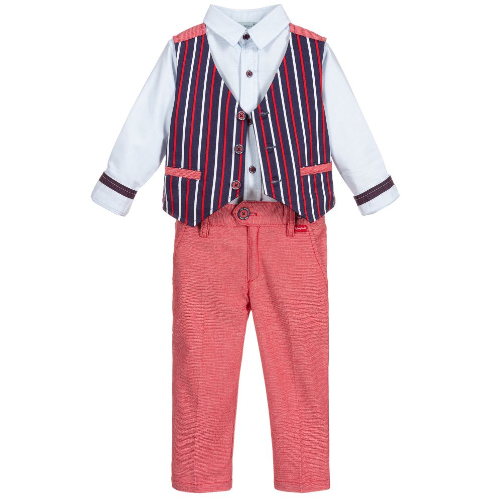 Tutto Piccolo - Красно-голубой комплект с брюками для мальчиков | Childrensalon
