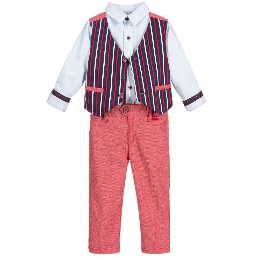 Tutto Piccolo-طقم بنطلون 3 قطع مزيج قطن لون أزرق وأحمر | Childrensalon Outlet