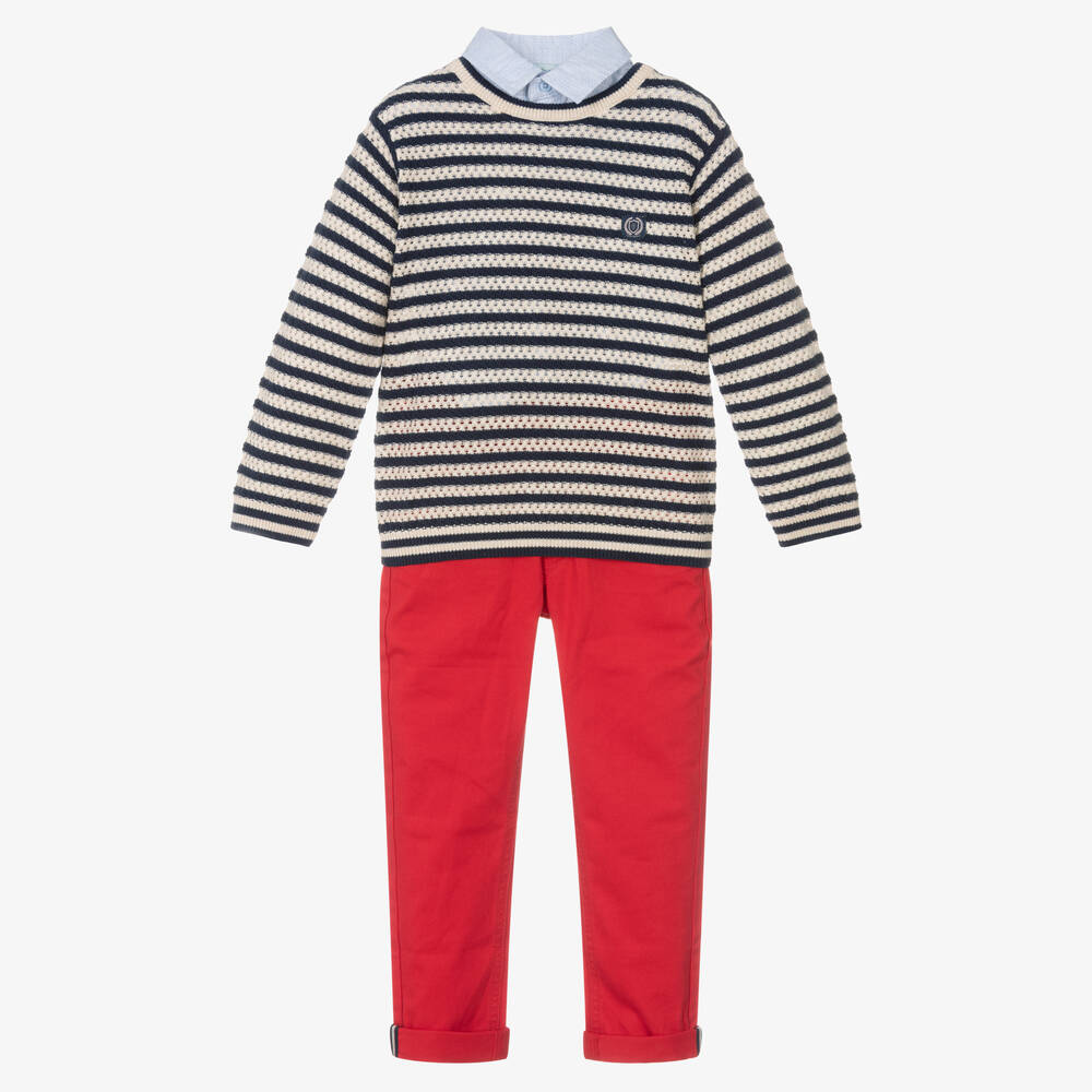 Tutto Piccolo-Boys Blue & Red Trouser Set | Childrensalon Outlet