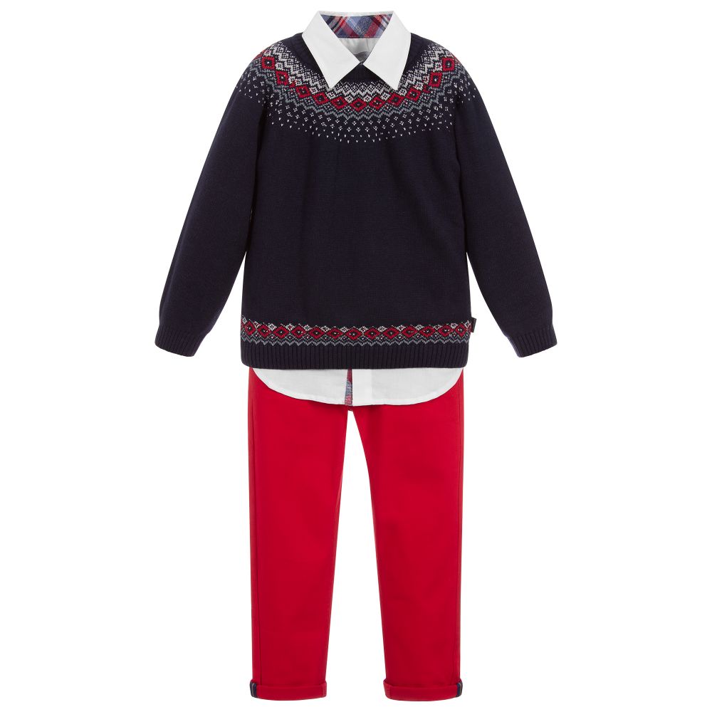 Tutto Piccolo - Boys Blue & Red Trousers Set | Childrensalon