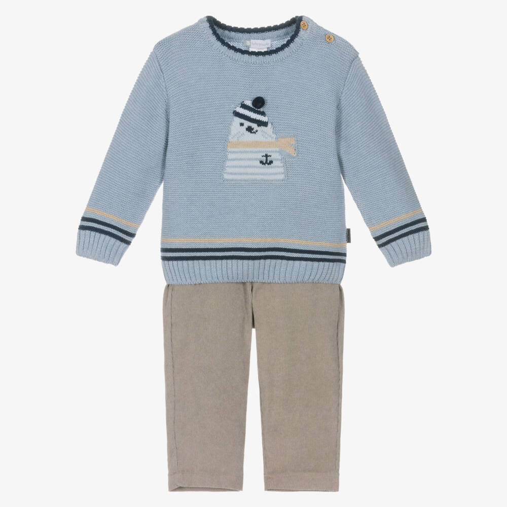 Tutto Piccolo-Boys Blue Seal Sweater & Beige Corduroy Trouser Set | Childrensalon Outlet