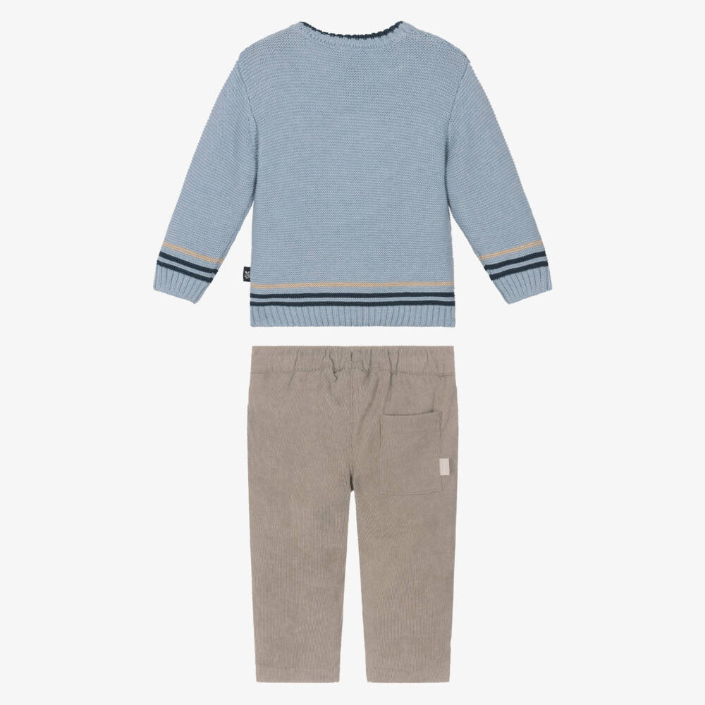 Tutto Piccolo-Boys Blue Seal Sweater & Beige Corduroy Trouser Set | Childrensalon Outlet