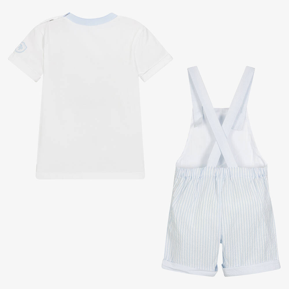 Tutto Piccolo-طقم دانغريز قطن مقلم لون أزرق وأبيض للأولاد | Childrensalon Outlet
