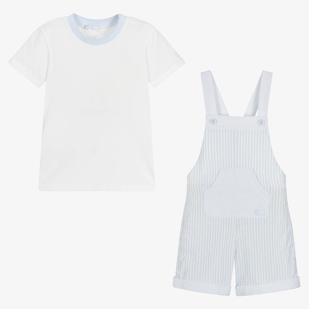 Tutto Piccolo-طقم دانغريز قطن مقلم لون أزرق وأبيض للأولاد | Childrensalon Outlet
