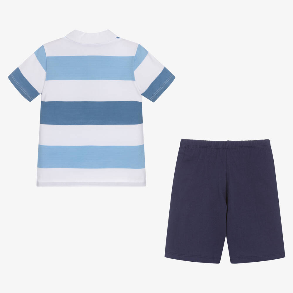 Tutto Piccolo-طقم شورت مزيج قطن مقلم لون أزرق وأبيض للأولاد | Childrensalon Outlet