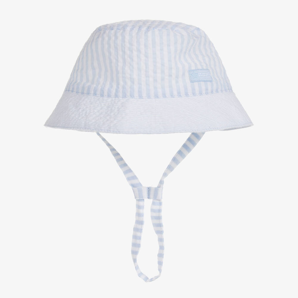 Tutto Piccolo - Boys Blue Stripe Seersucker Bucket Hat | Childrensalon