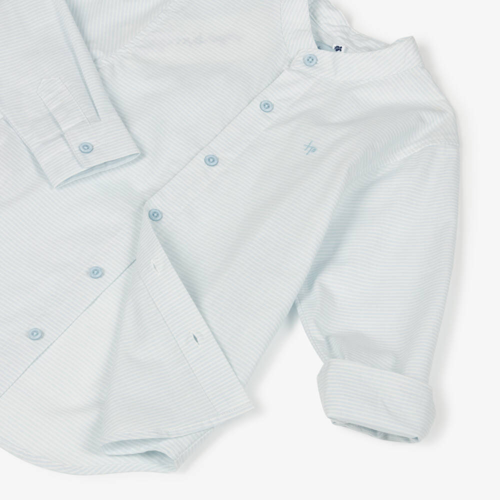 Tutto Piccolo-Boys Blue Stripe Shirt & Beige Trousers Set | Childrensalon Outlet