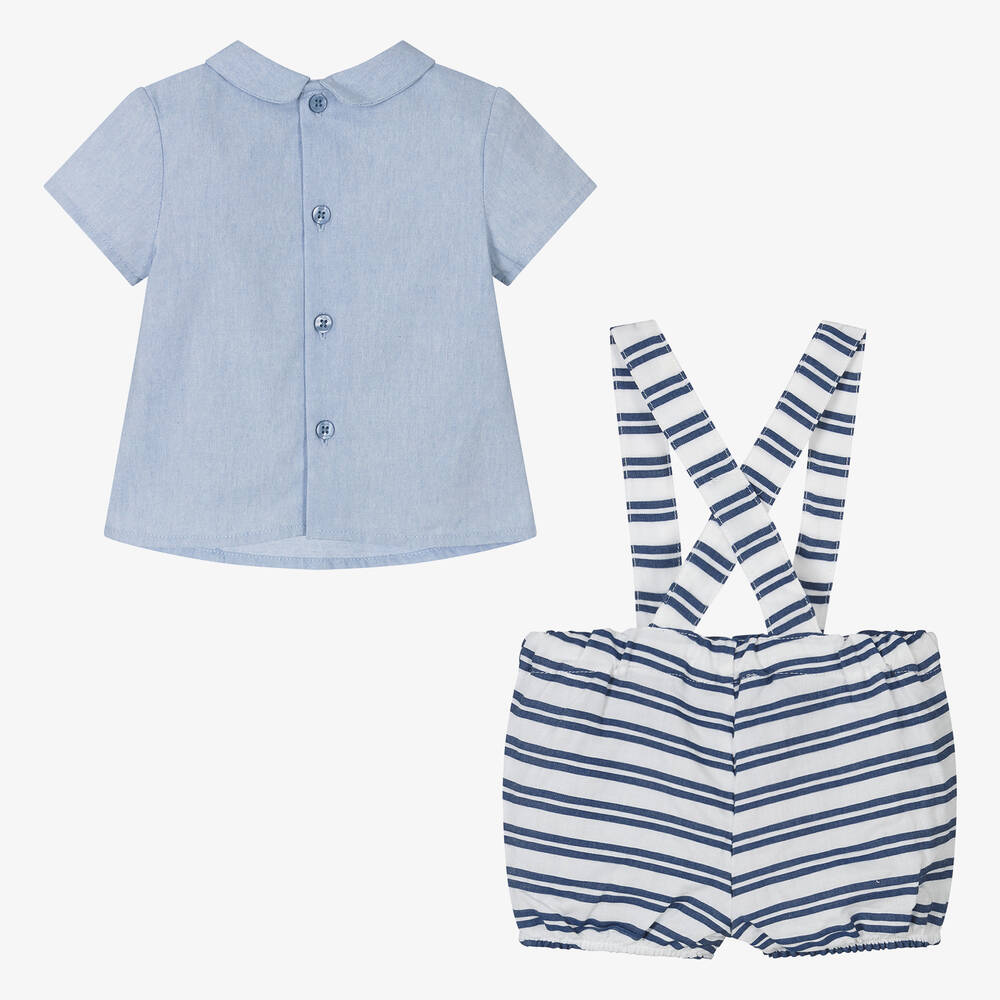 Tutto Piccolo-Boys Blue Striped Cotton Shorts Set | Childrensalon Outlet