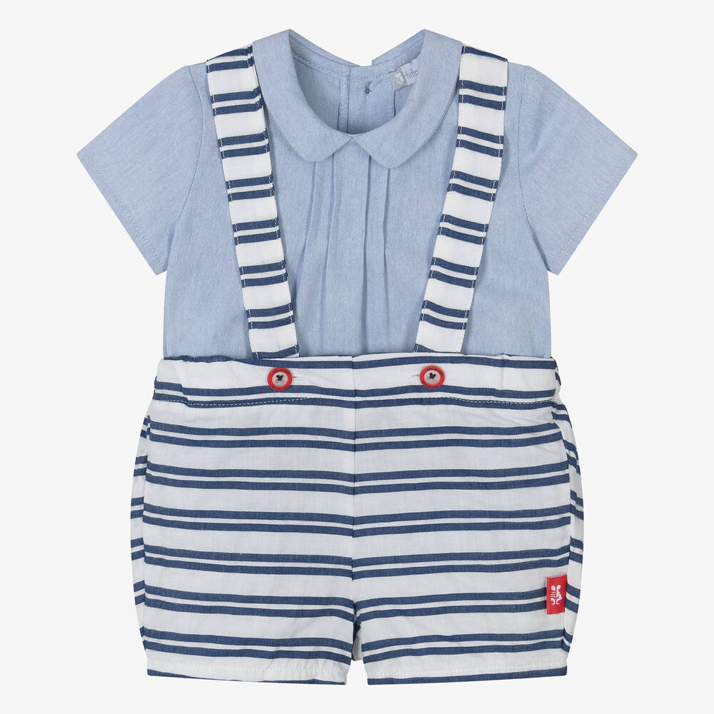 Tutto Piccolo-Boys Blue Striped Cotton Shorts Set | Childrensalon Outlet