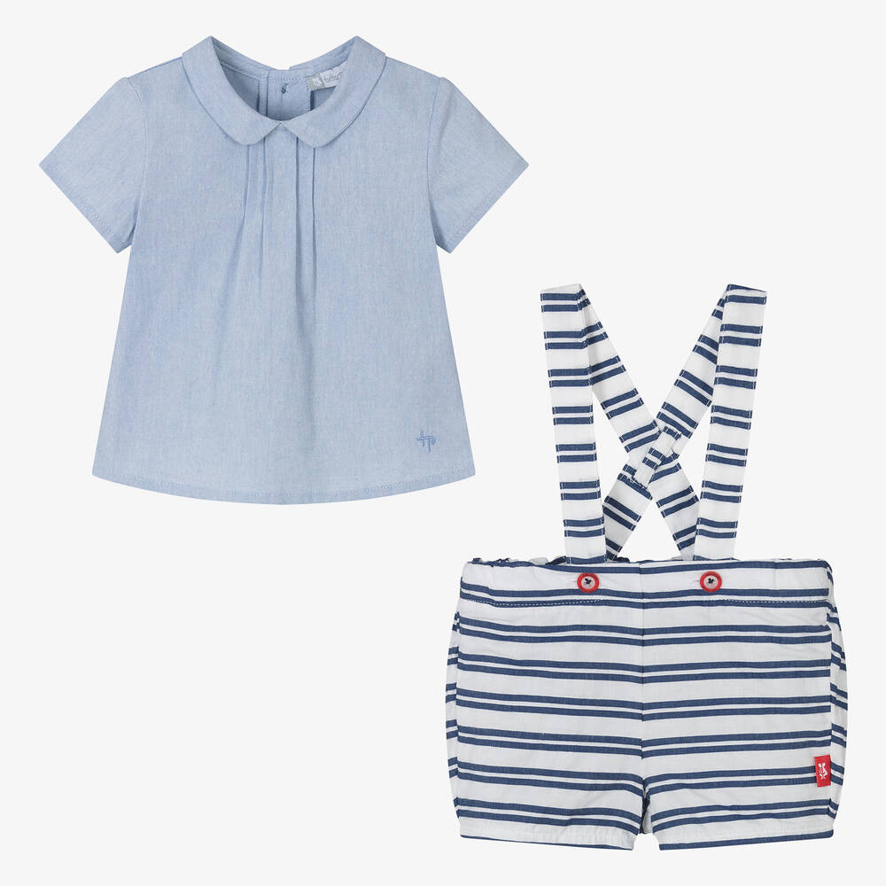 Tutto Piccolo-Boys Blue Striped Cotton Shorts Set | Childrensalon Outlet