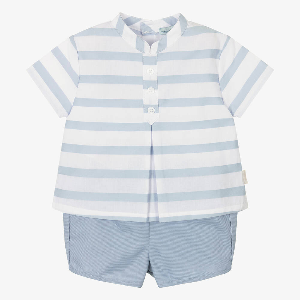Tutto Piccolo-Boys Blue Striped Shorts Set | Childrensalon Outlet