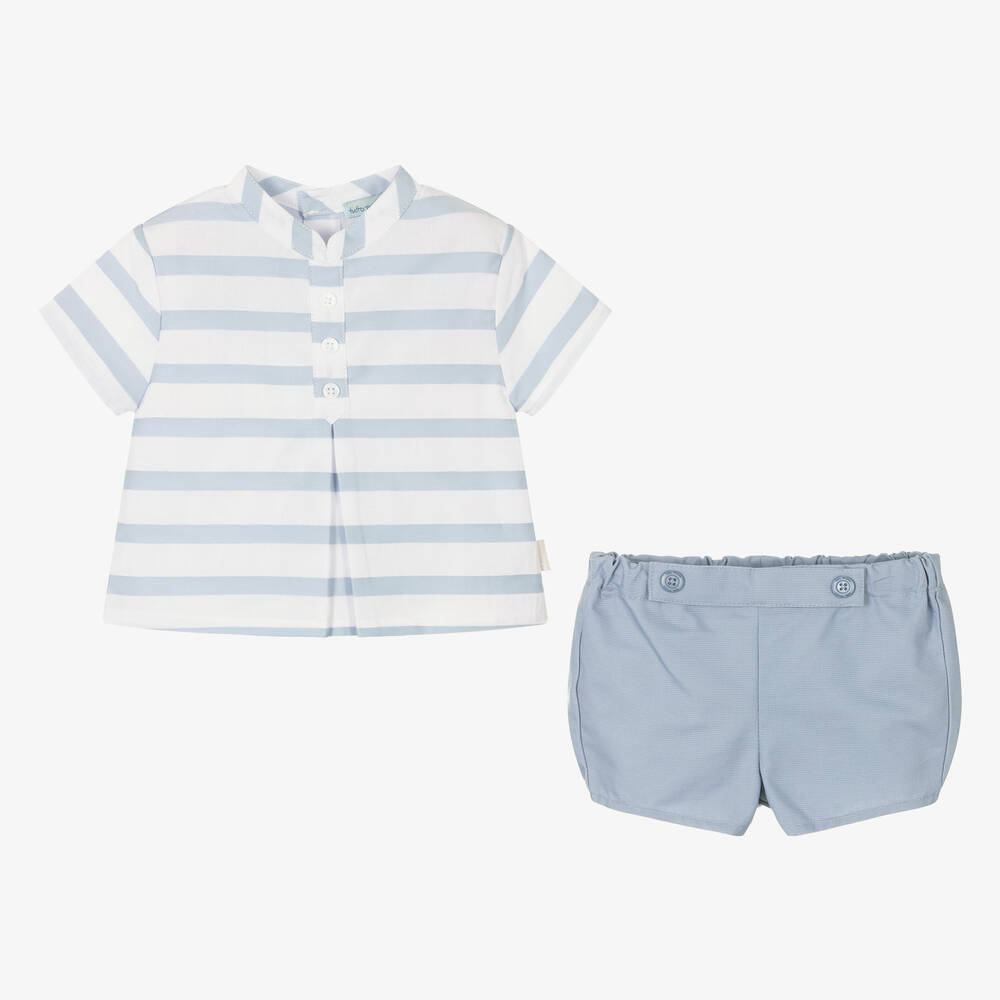 Tutto Piccolo-Boys Blue Striped Shorts Set | Childrensalon Outlet