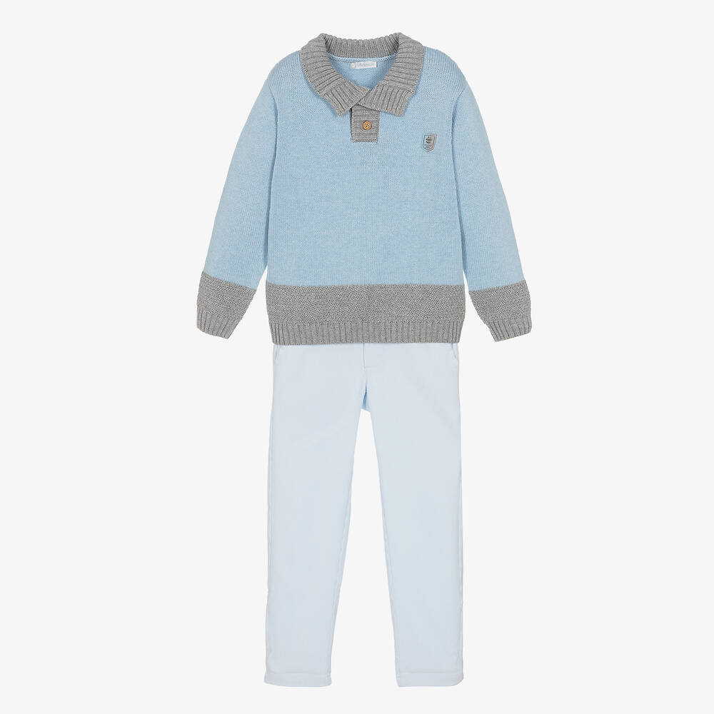 Tutto Piccolo-Boys Blue Sweater & Grey Trouser Set | Childrensalon Outlet