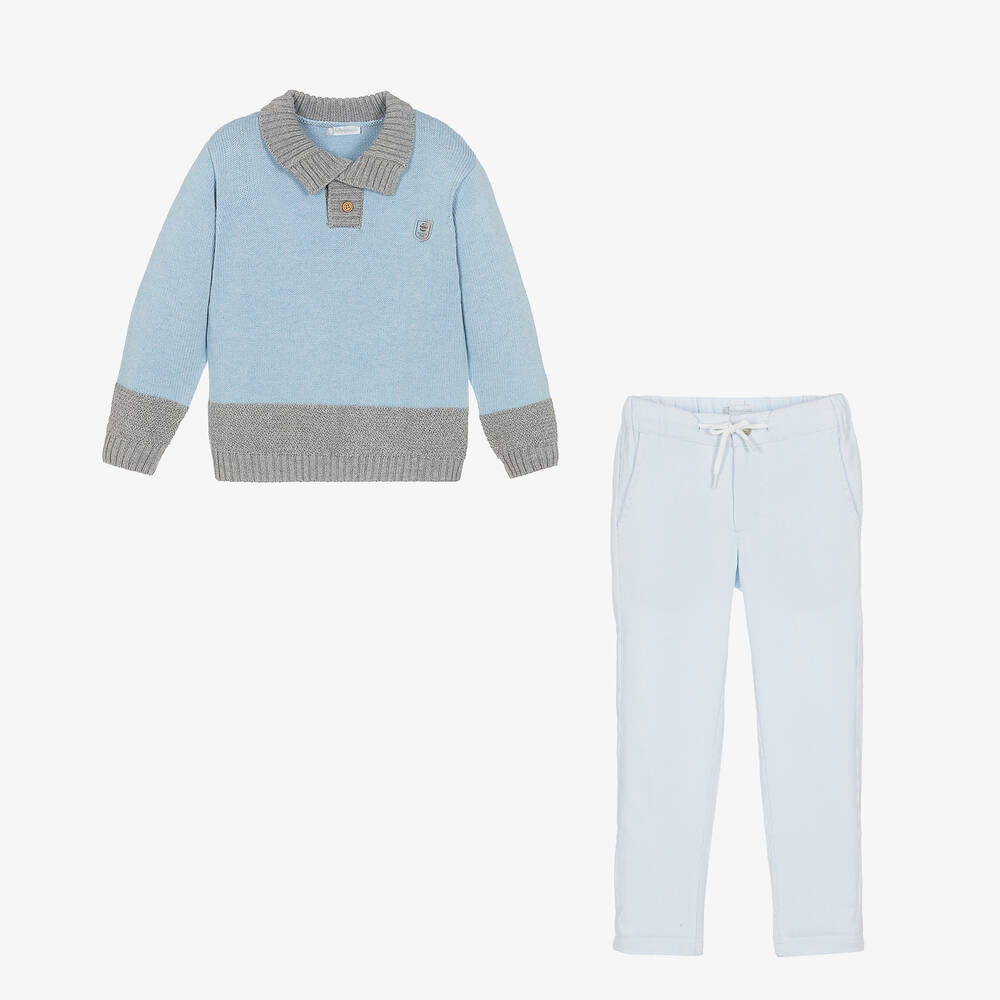 Tutto Piccolo-Голубой свитер и серые брюки | Childrensalon Outlet